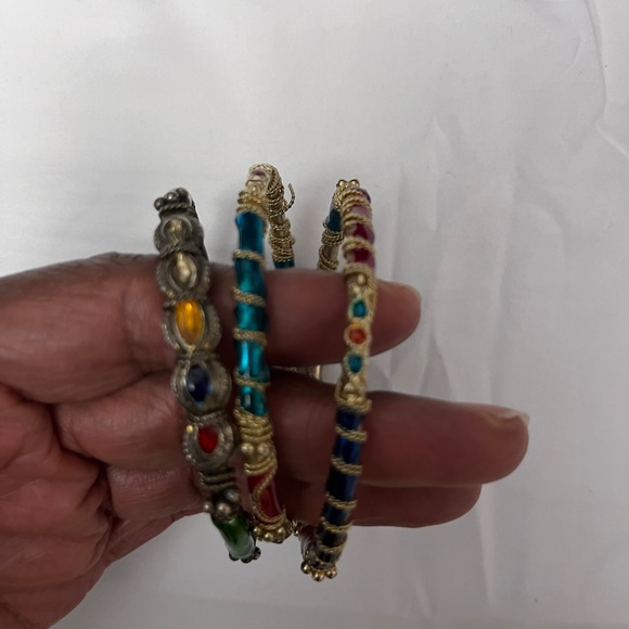 Lot Of Three Gold Tone Textured Rope Design Thin Bangle India Bracelets - Picture 14 of 16